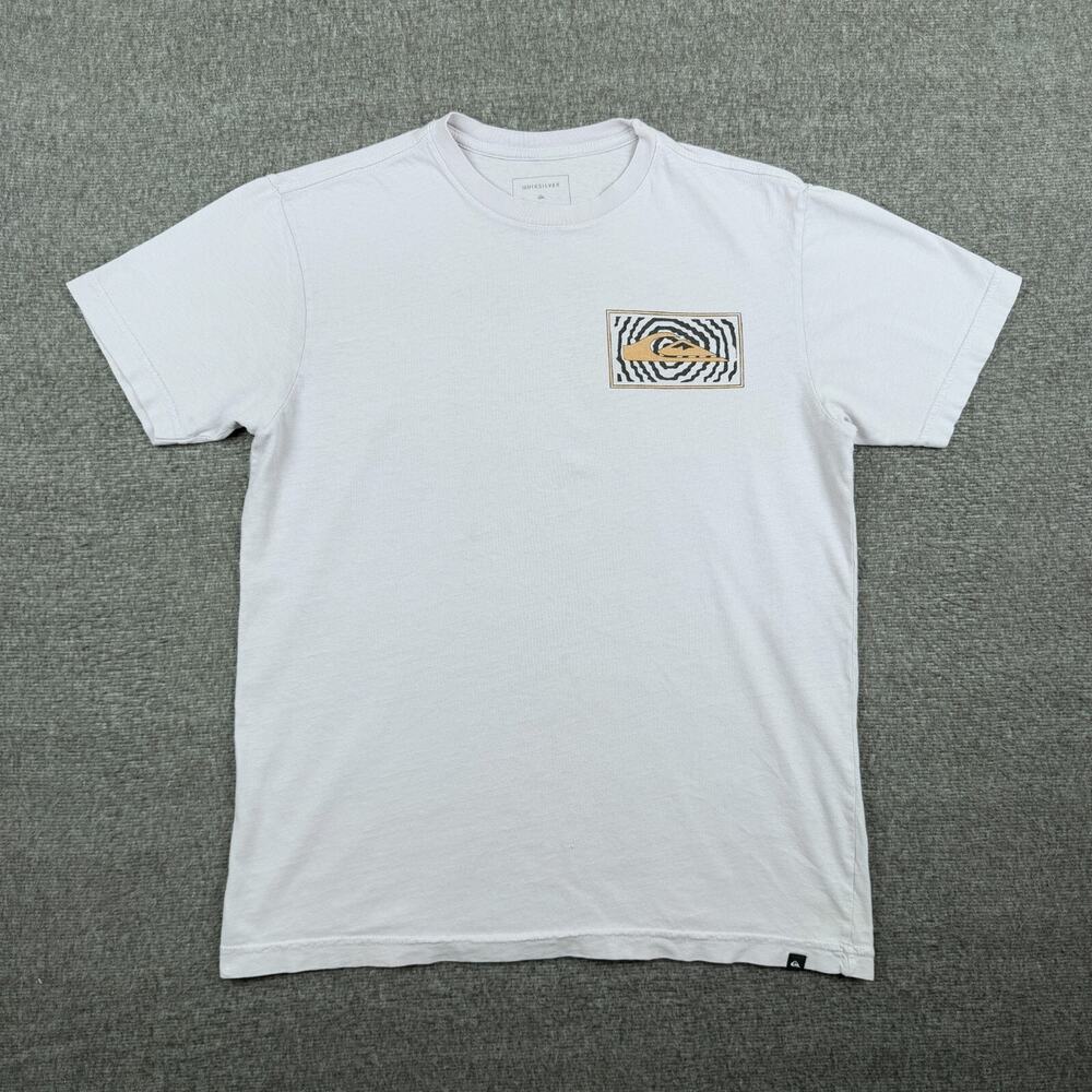 Quiksilver T-Shirt Men's Medium White‎ Abstract Art Beach Surf Skate Y2K